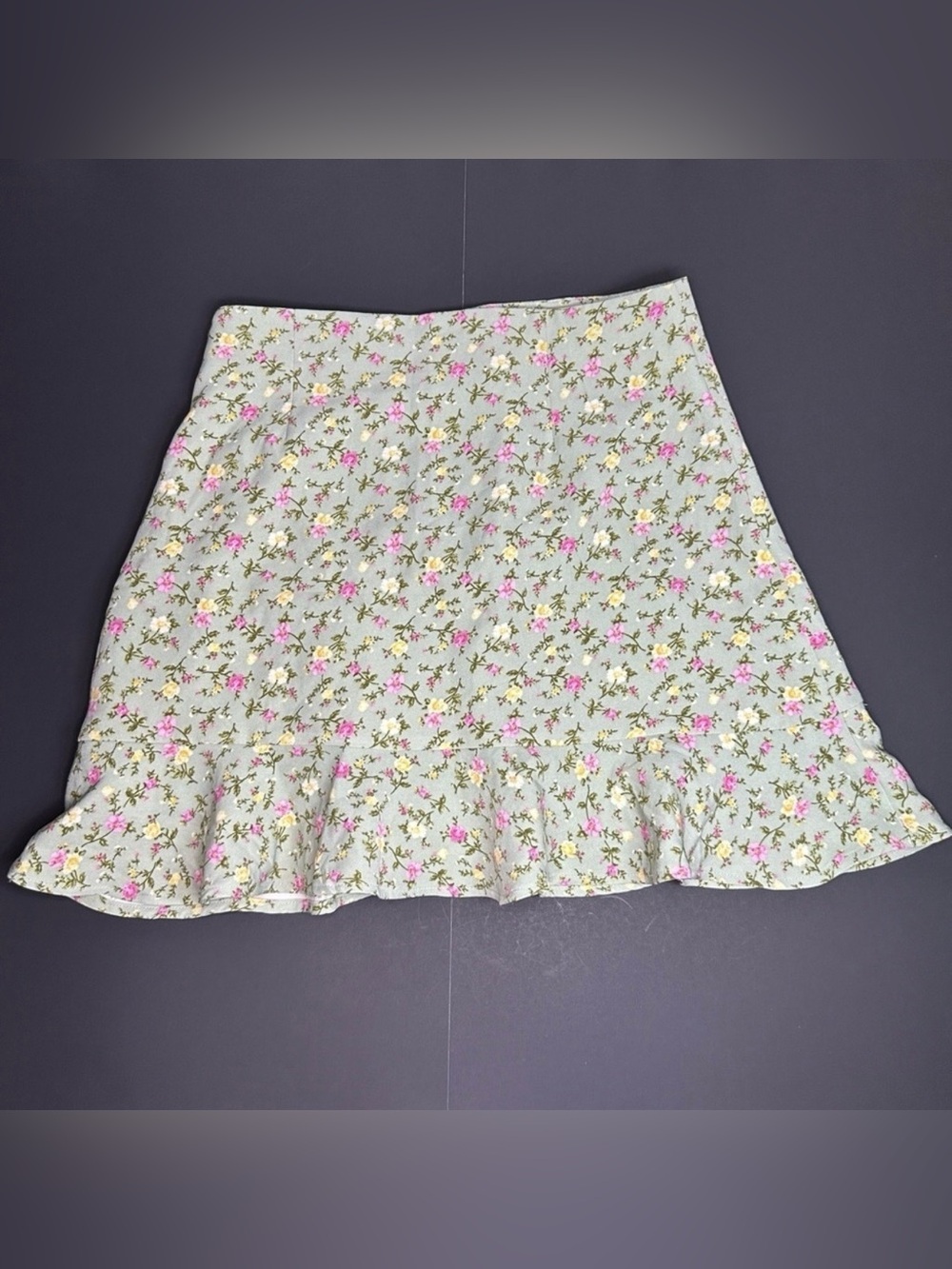 NWT Forever 21 Sage Floral Ruched Side Drawstring Mini Skirt M